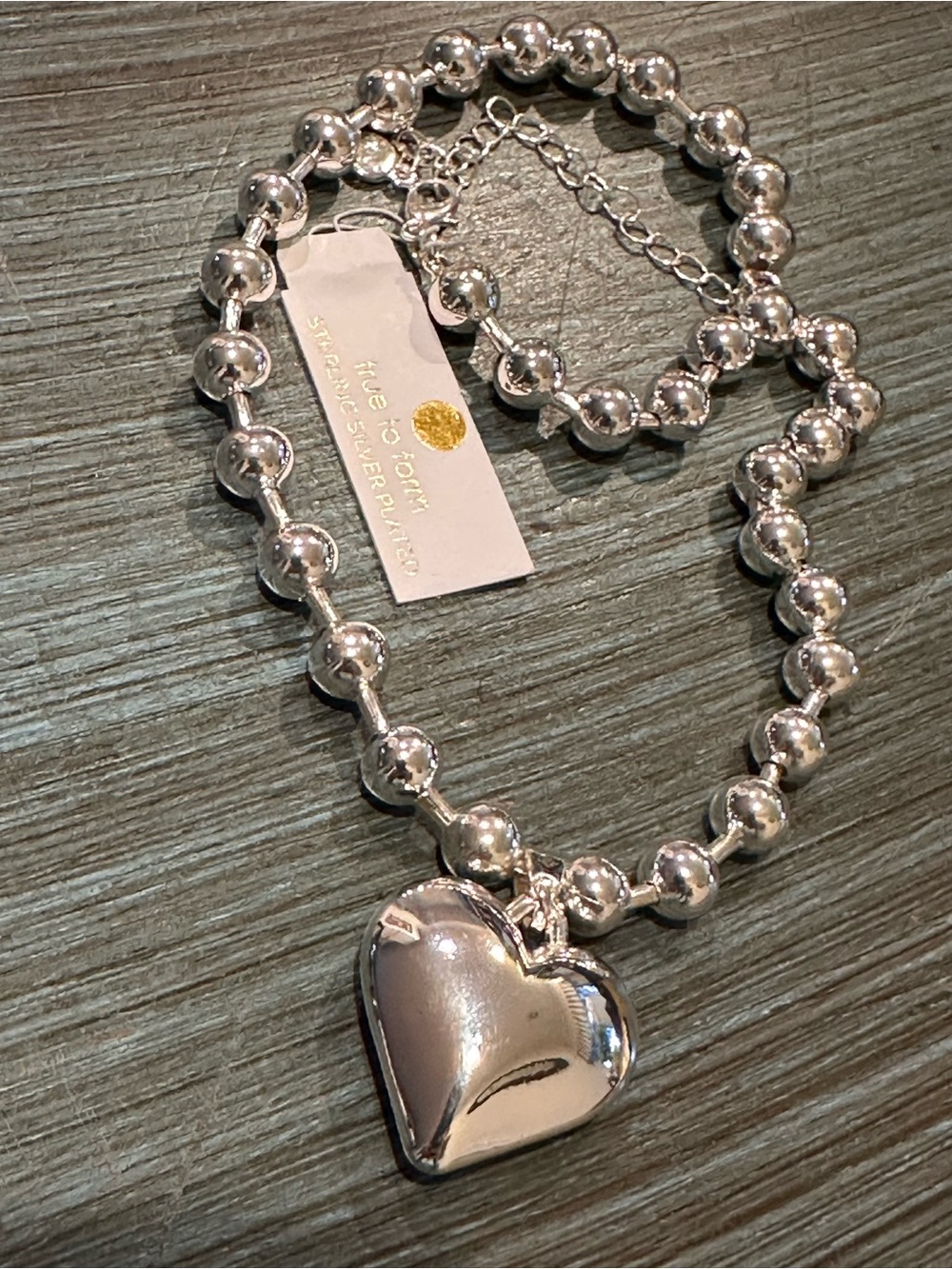 Chunky Silver Ball Bead Puffy Heart Pendant Choker Necklace Y2K